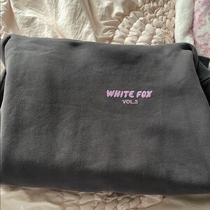 White Fox Boutique Gray Sweatshirt with Pink Embroidery